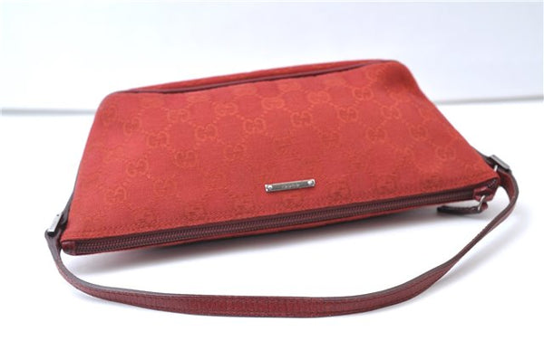 Authentic GUCCI Vintage Hand Bag Pouch Purse GG Canvas Leather 07198 Red 6913E