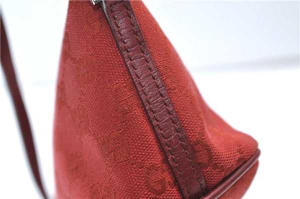 Authentic GUCCI Vintage Hand Bag Pouch Purse GG Canvas Leather 07198 Red 6913E