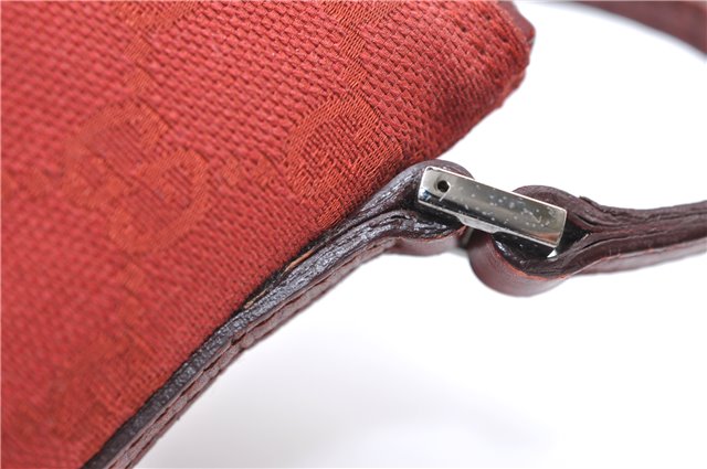 Authentic GUCCI Vintage Hand Bag Pouch Purse GG Canvas Leather 07198 Red 6913E