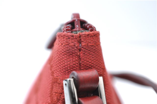 Authentic GUCCI Vintage Hand Bag Pouch Purse GG Canvas Leather 07198 Red 6913E