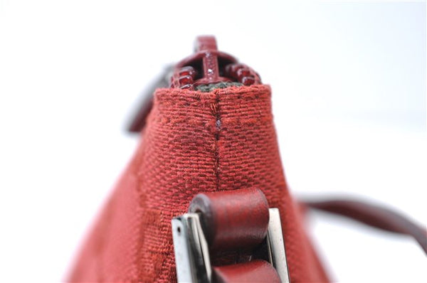 Authentic GUCCI Vintage Hand Bag Pouch Purse GG Canvas Leather 07198 Red 6913E