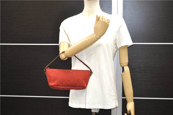 Authentic GUCCI Vintage Hand Bag Pouch Purse GG Canvas Leather 07198 Red 6913E