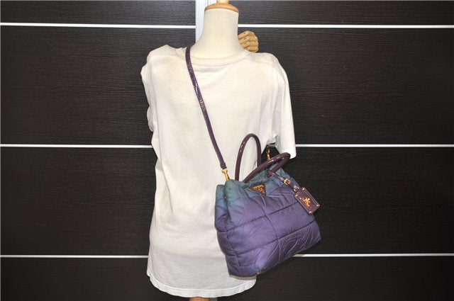 Authentic PRADA CRISPY Nylon Enamel 2Way Shoulder Hand Bag BN1596 Purple 6915D