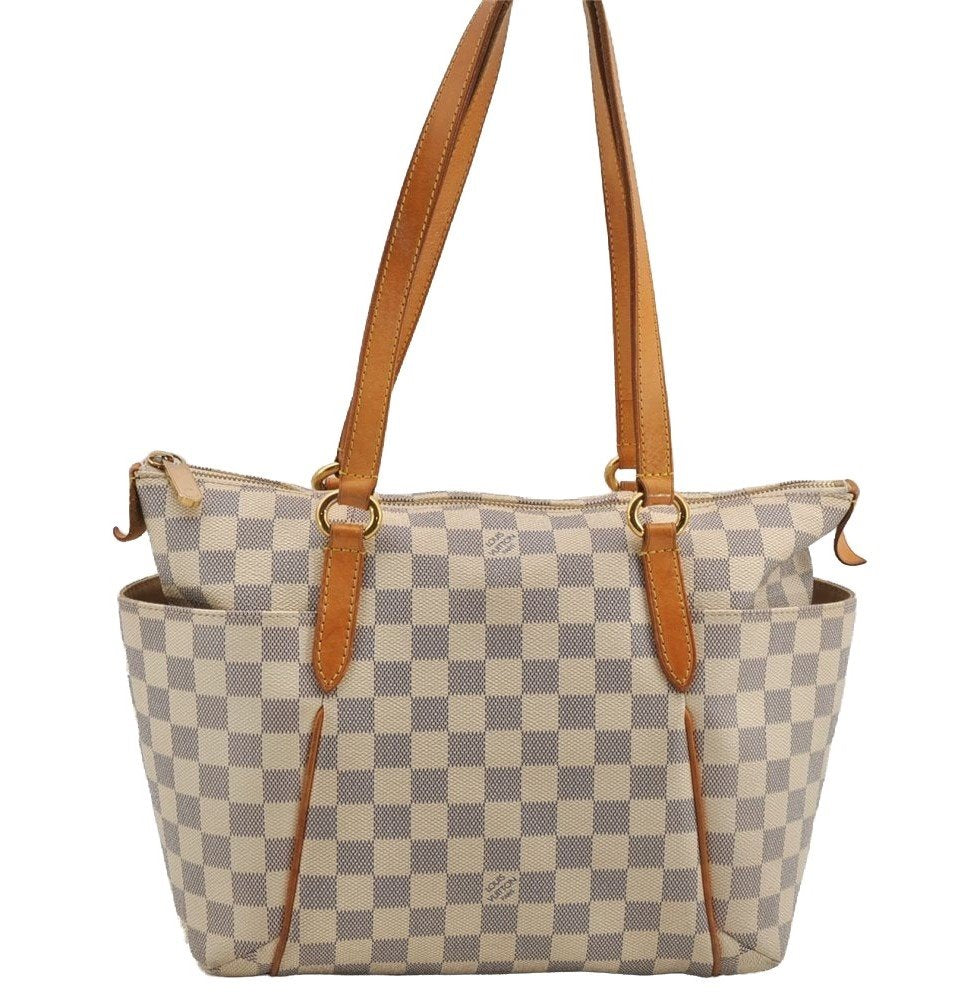 Authentic Louis Vuitton Damier Azur Totally PM Tote Bag White N41280 LV 6915I