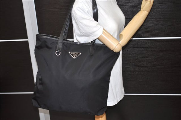 Authentic PRADA Nylon Leather Shoulder Tote Bag Purse Black 6918C