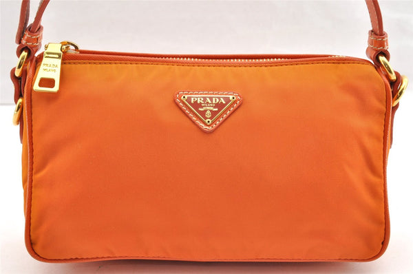 Authentic PRADA Nylon Tessuto Saffiano Leather Hand Bag Pouch Purse Orange 6919I