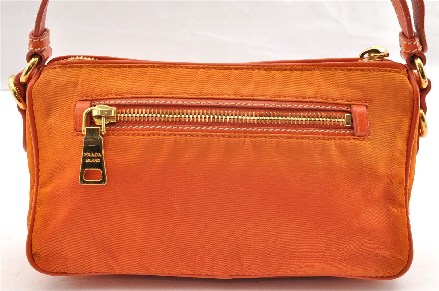 Authentic PRADA Nylon Tessuto Saffiano Leather Hand Bag Pouch Purse Orange 6919I