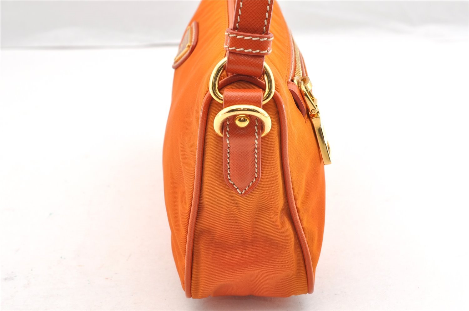 Authentic PRADA Nylon Tessuto Saffiano Leather Hand Bag Pouch Purse Orange 6919I