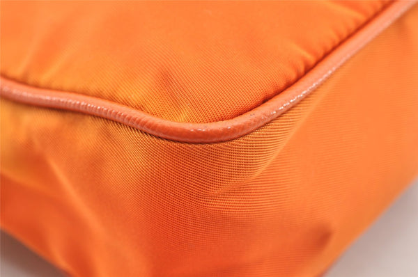 Authentic PRADA Nylon Tessuto Saffiano Leather Hand Bag Pouch Purse Orange 6919I