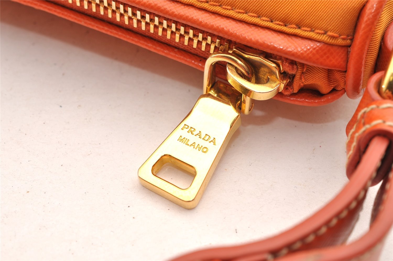 Authentic PRADA Nylon Tessuto Saffiano Leather Hand Bag Pouch Purse Orange 6919I