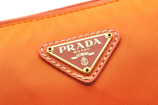 Authentic PRADA Nylon Tessuto Saffiano Leather Hand Bag Pouch Purse Orange 6919I