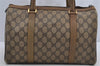 Authentic GUCCI Web Sherry Line Hand Boston Bag GG PVC Leather Brown Junk 6920I