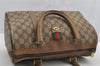 Authentic GUCCI Web Sherry Line Hand Boston Bag GG PVC Leather Brown Junk 6920I