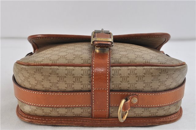 Authentic CELINE Macadam Blason Shoulder Cross Body Bag PVC Leather Beige 6922C