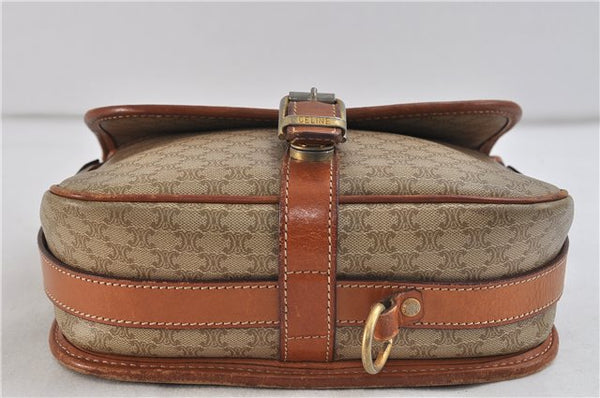 Authentic CELINE Macadam Blason Shoulder Cross Body Bag PVC Leather Beige 6922C