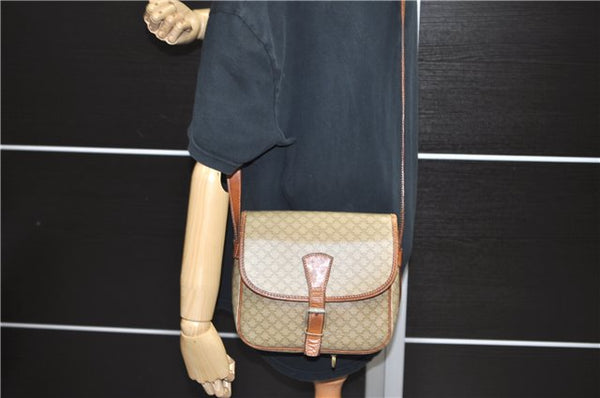 Authentic CELINE Macadam Blason Shoulder Cross Body Bag PVC Leather Beige 6922C