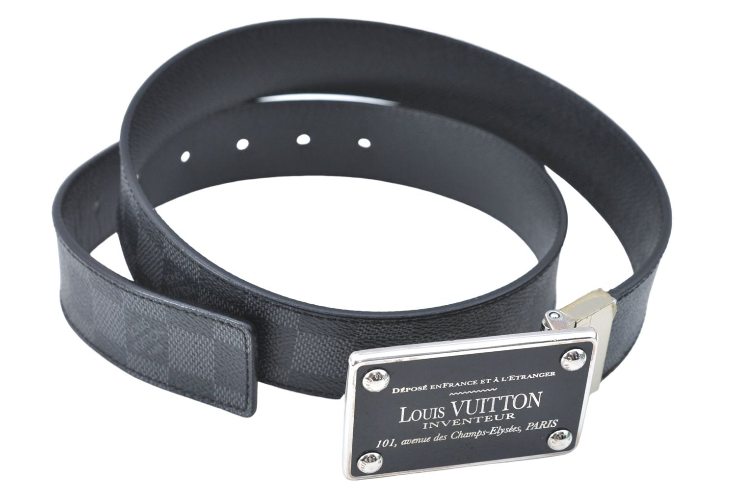 Louis Vuitton Damier Graphite Ceinture Inventeur Belt Black 37.4