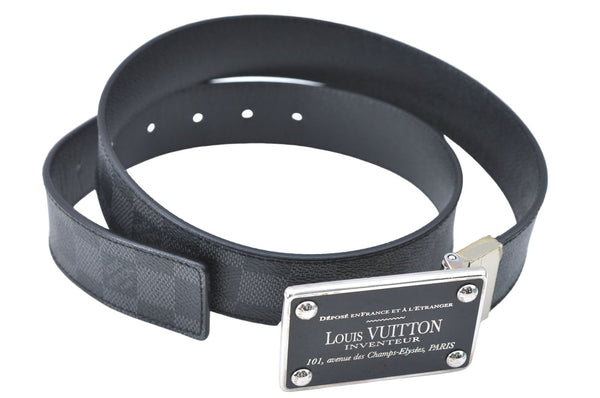 Louis Vuitton Damier Graphite Ceinture Inventeur Belt Black 37.4" M9632 LV 6935B