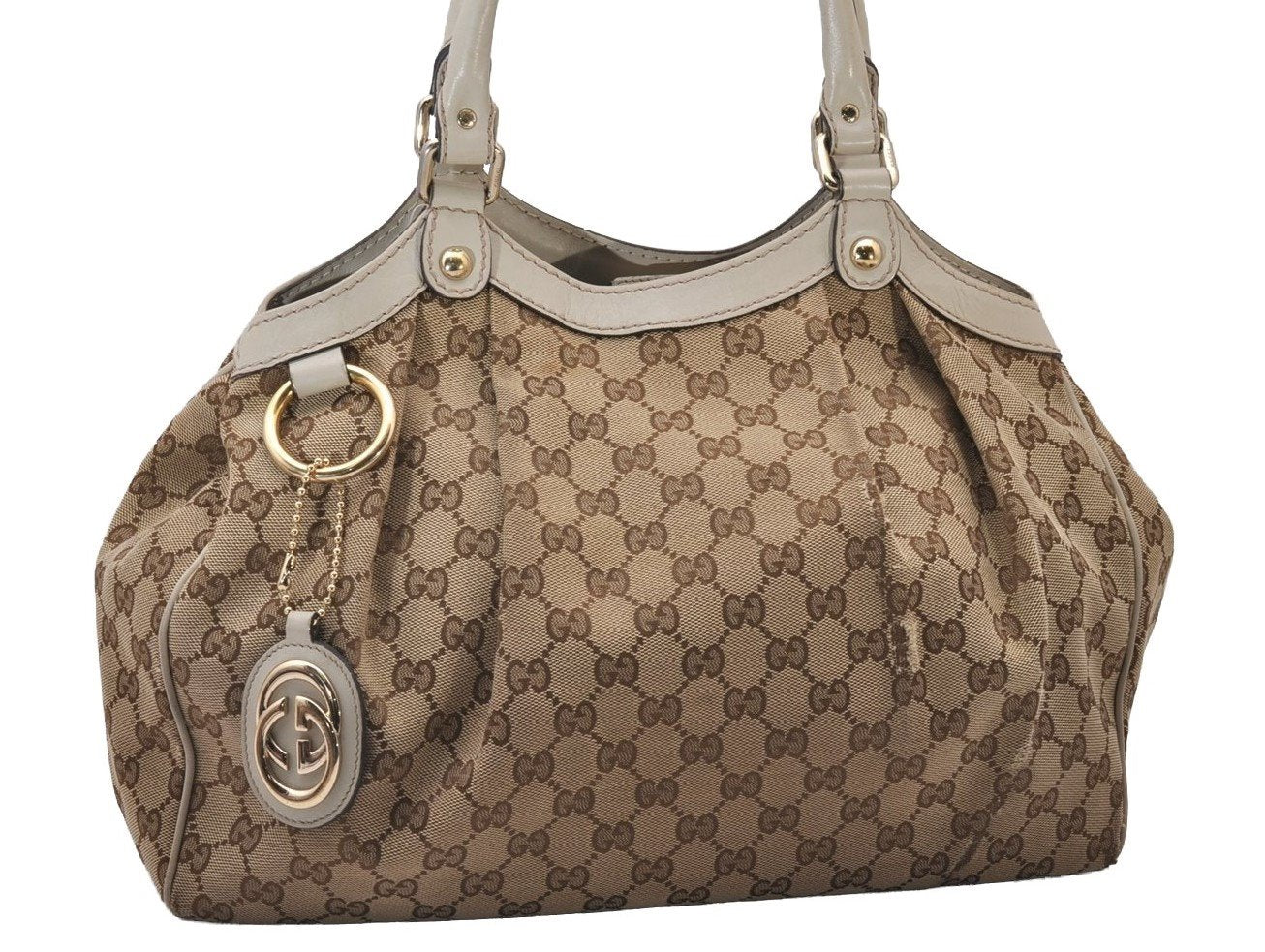 Authentic GUCCI Sukey Shoulder Tote Bag GG Canvas Leather 211944 Brown 6940I