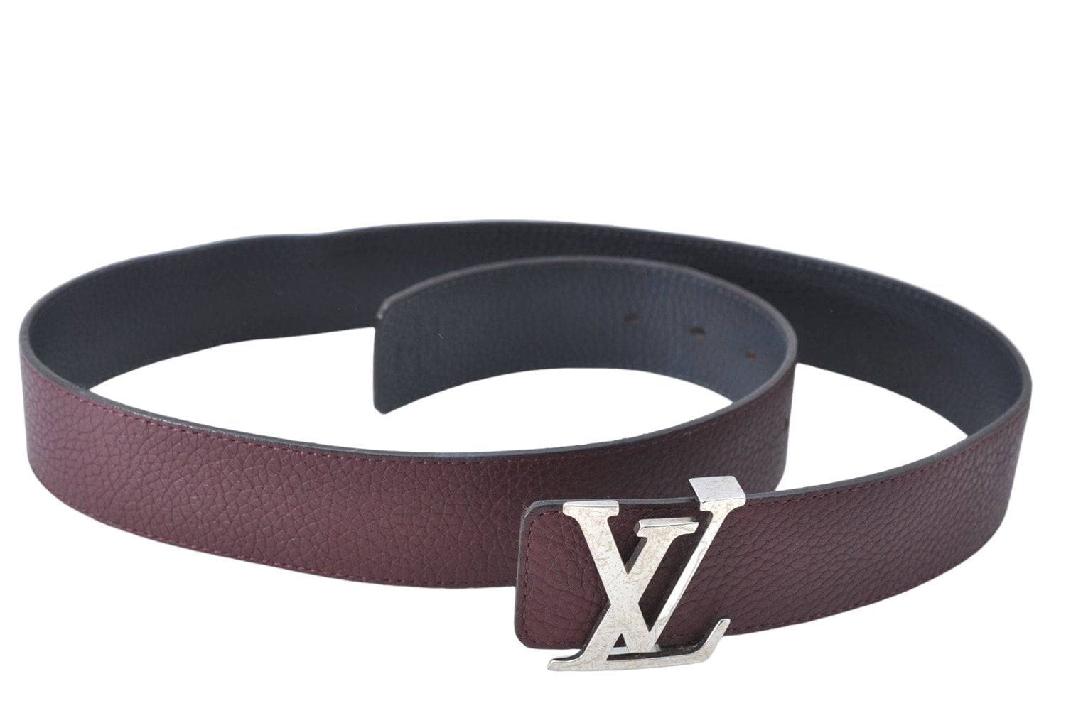 Louis Vuitton Leather Belt Ceinture LV Initial 34.1-38.2