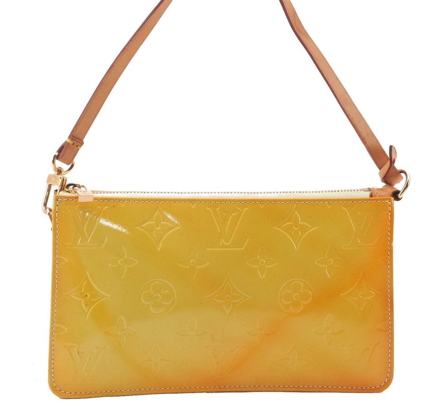 Authentic LOUIS VUITTON Vernis Lexington Hand Bag Pouch Yellow M91058 LV 6941C