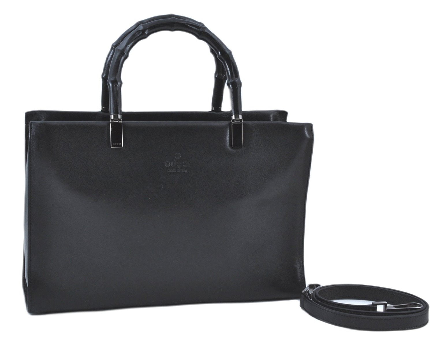 Authentic GUCCI Bamboo 2way Hand Shoulder Bag Purse Leather 0021035 Black 6945C