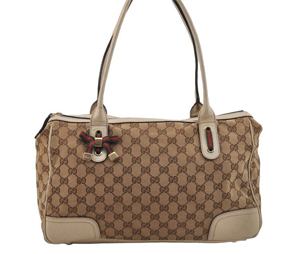 Auth GUCCI Web Sherry Line Princy Tote Bag GG Canvas Leather 177052 Brown 6945I