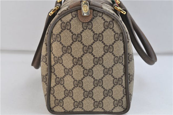 Authentic GUCCI Web Sherry Line Hand Boston Bag Purse GG PVC Leather Brown 6947C