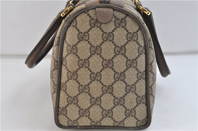 Authentic GUCCI Web Sherry Line Hand Boston Bag Purse GG PVC Leather Brown 6947C