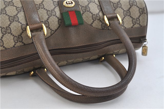 Authentic GUCCI Web Sherry Line Hand Boston Bag Purse GG PVC Leather Brown 6947C