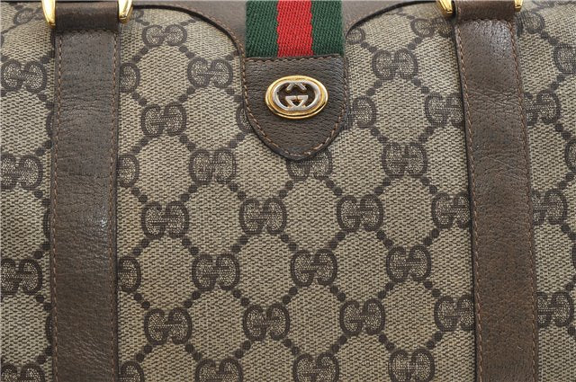 Authentic GUCCI Web Sherry Line Hand Boston Bag Purse GG PVC Leather Brown 6947C