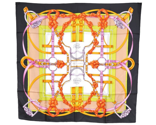 Authentic HERMES Carre 90 Scarf "Grand Manege" Silk Black 6957I