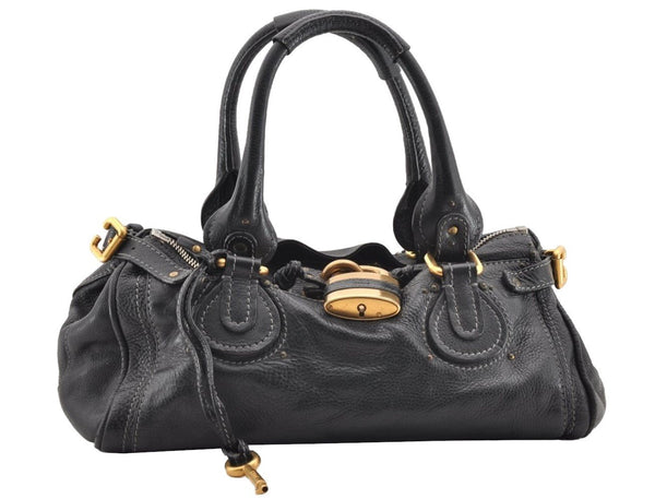 Authentic Chloe Paddington Vintage Leather Shoulder Hand Bag Purse Black 6958I