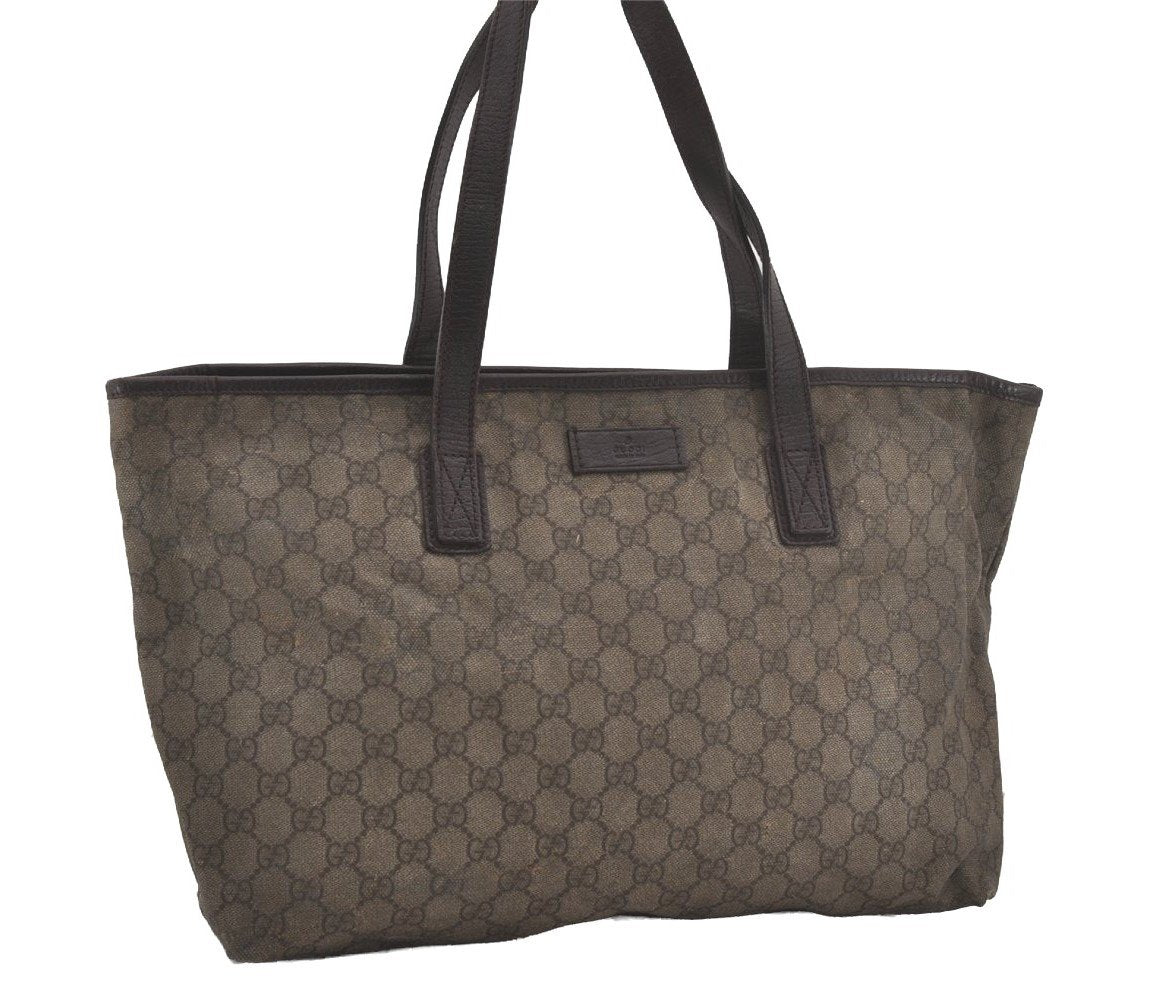 Authentic GUCCI Vintage Shoulder Tote Bag GG PVC Leather 181084 Brown 6962I