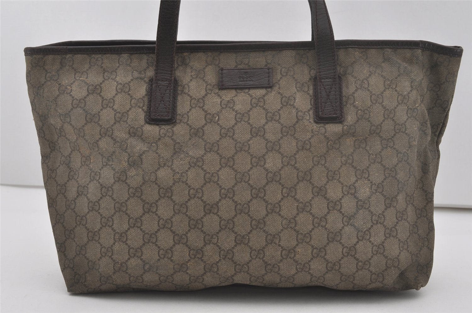 Authentic GUCCI Vintage Shoulder Tote Bag GG PVC Leather 181084 Brown 6962I