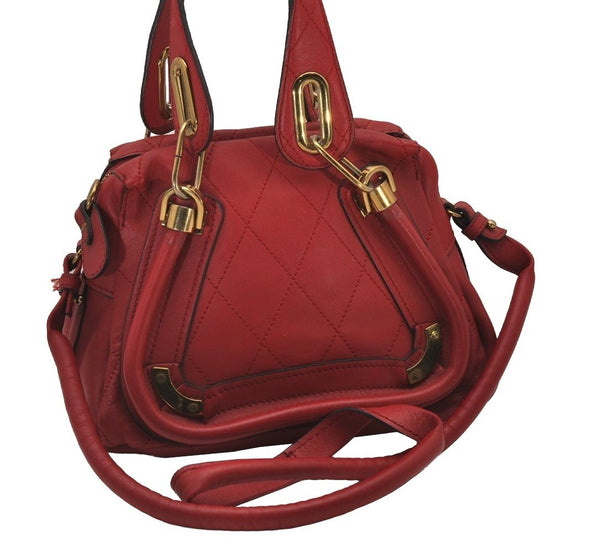 Authentic Chloe Paraty Small 2Way Shoulder Hand Bag Purse Leather Red 6963I