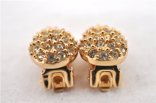 Authentic Christian Dior Vintage Rhinestone Earrings Gold Tone CD 6964F