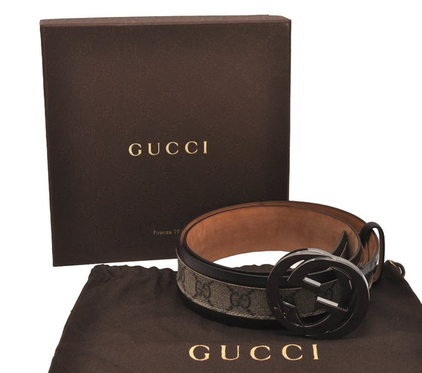 Auth GUCCI Interlocking G Belt GG PVC Leather 85cm 33.5" 142930 Brown Box 6967I