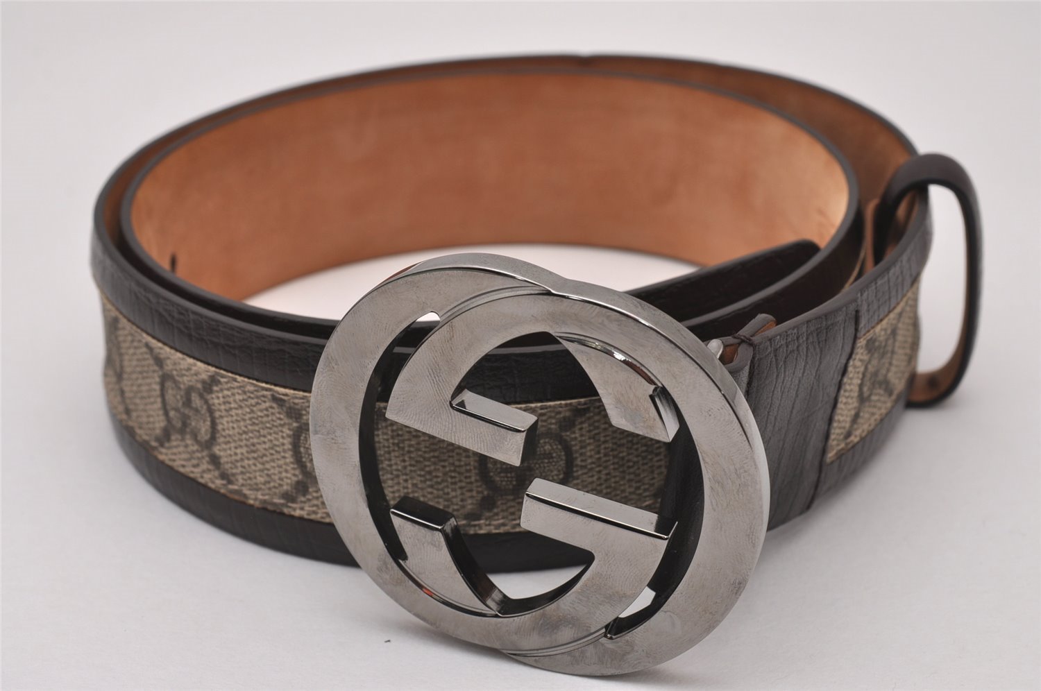 Auth GUCCI Interlocking G Belt GG PVC Leather 85cm 33.5