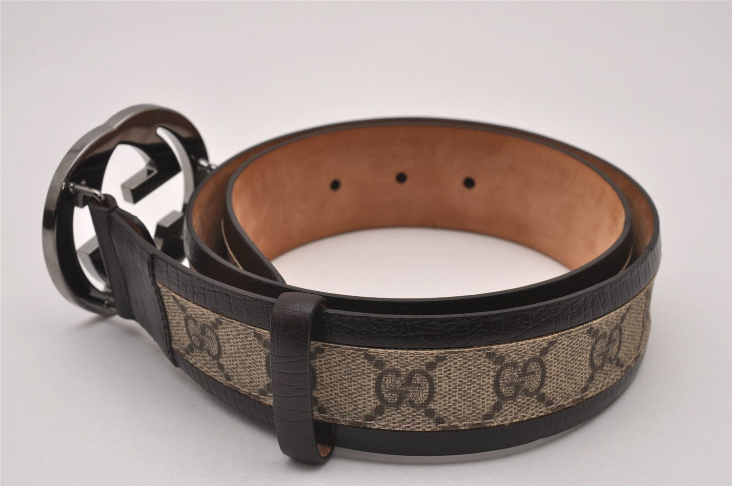 Auth GUCCI Interlocking G Belt GG PVC Leather 85cm 33.5