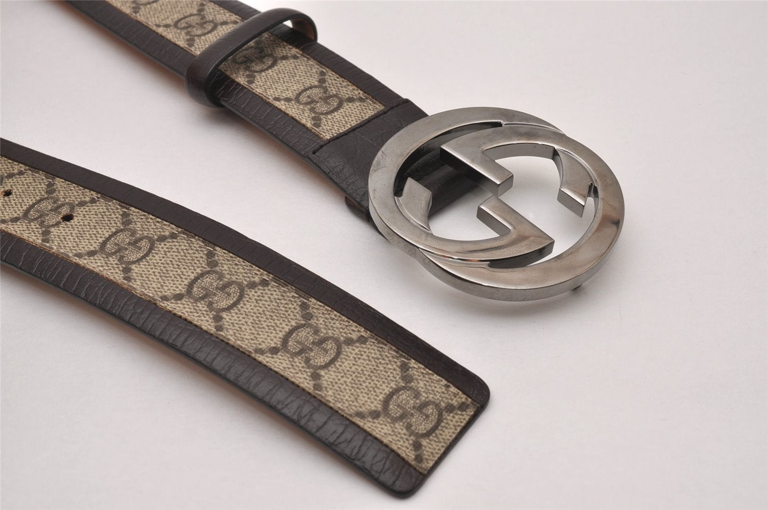 Auth GUCCI Interlocking G Belt GG PVC Leather 85cm 33.5