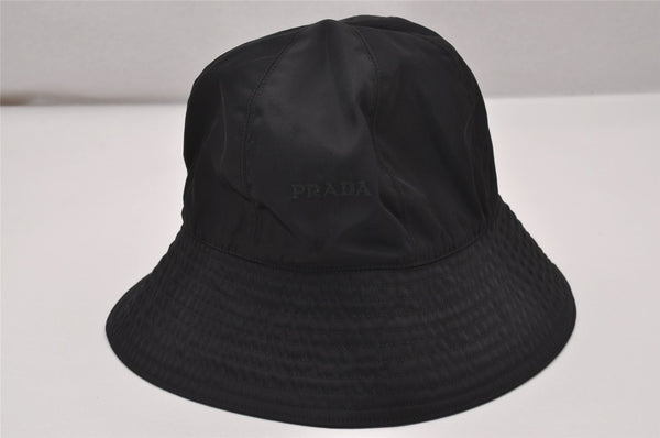 Authentic PRADA Vintage Bucket Hat Nylon Tessuto Size M 21.7" Black 6969I