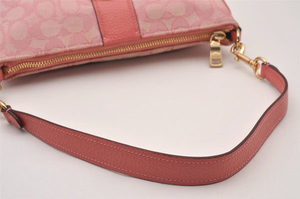 Authentic COACH Signature 2Way Shoulder Hand Bag Canvas Leather C8306 Pink 6972I
