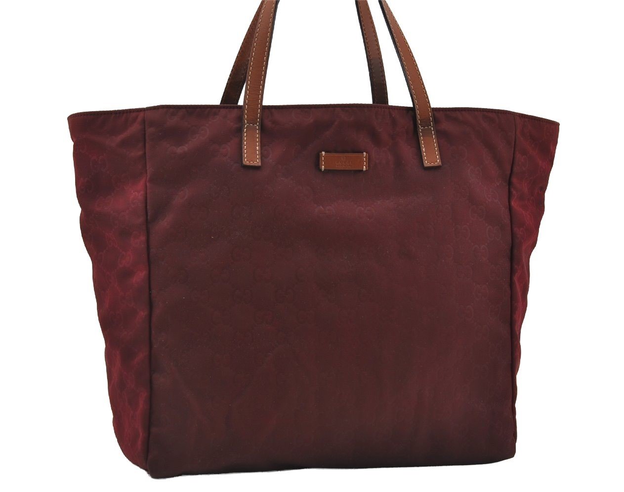 Authentic GUCCI Shoulder Tote Bag GG Nylon Leather 282439 Bordeaux Red 6977I