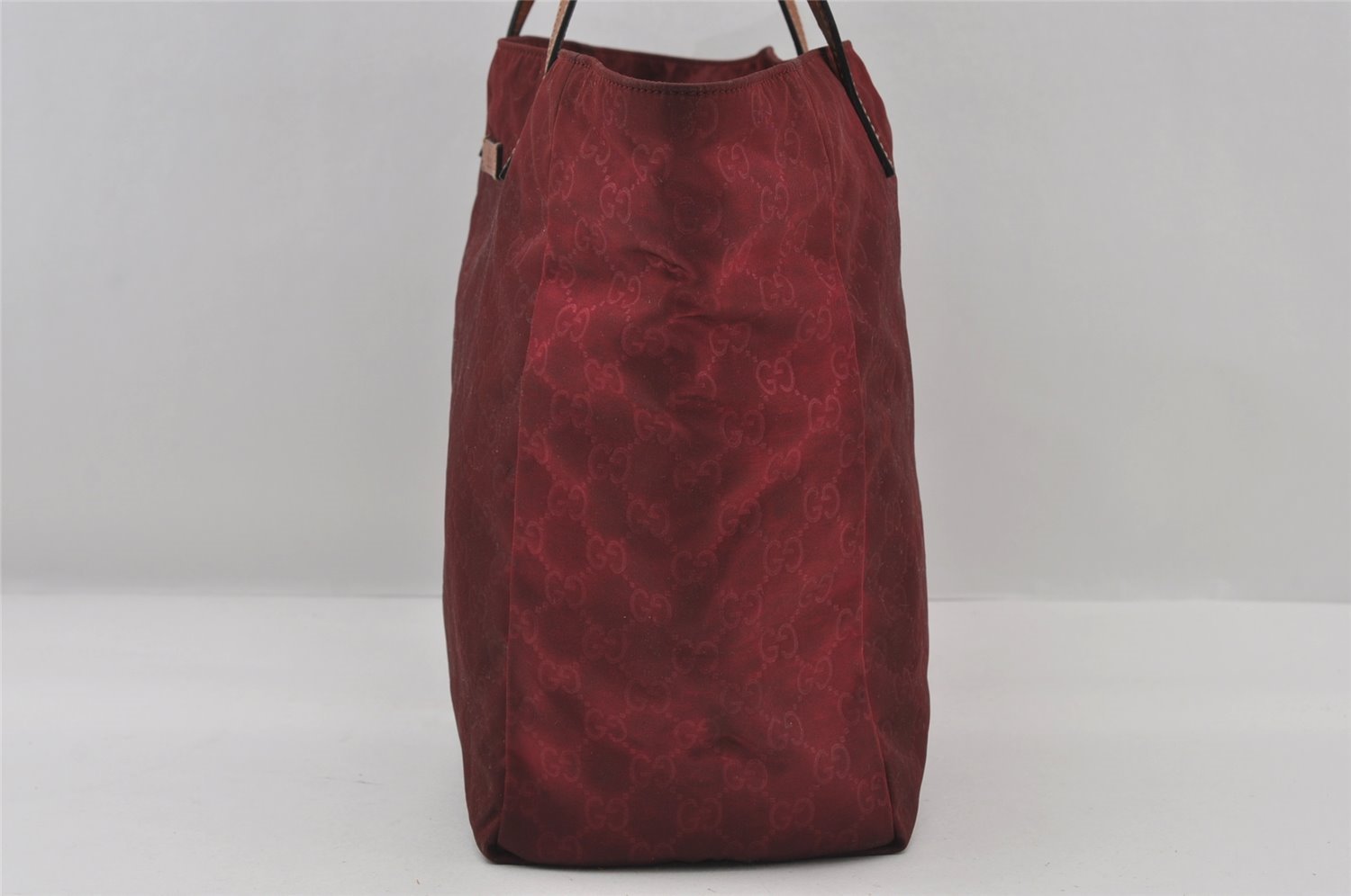 Authentic GUCCI Shoulder Tote Bag GG Nylon Leather 282439 Bordeaux Red 6977I