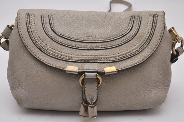 Authentic Chloe Mercie Leather Shoulder Cross Body Bag Purse Light Gray 6978I