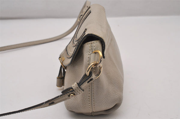 Authentic Chloe Mercie Leather Shoulder Cross Body Bag Purse Light Gray 6978I