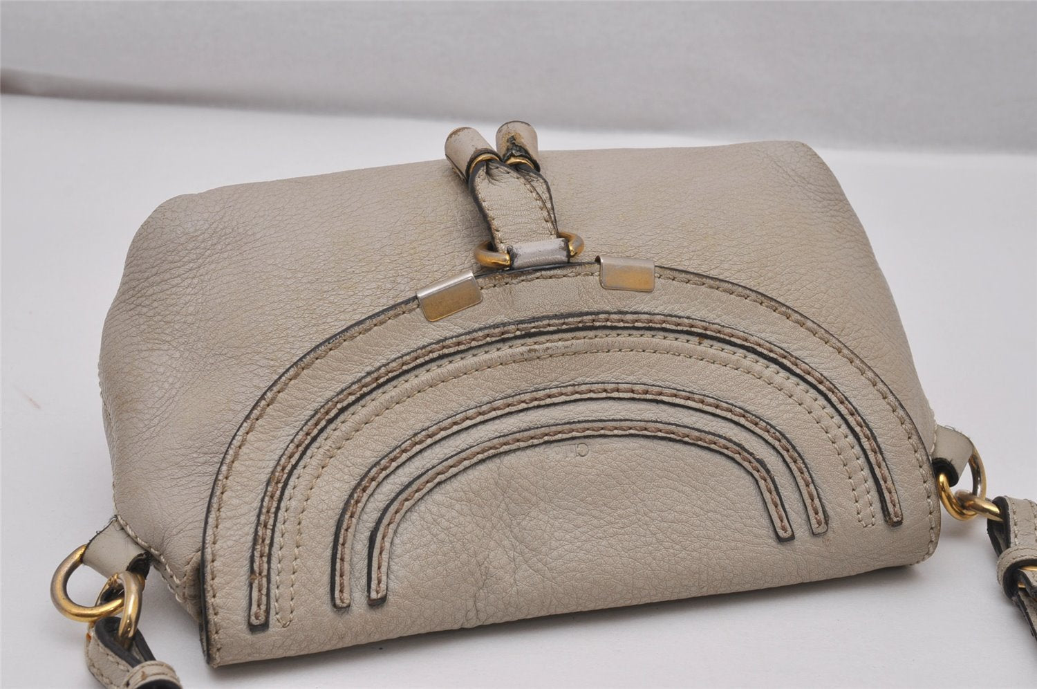 Authentic Chloe Mercie Leather Shoulder Cross Body Bag Purse Light Gray 6978I