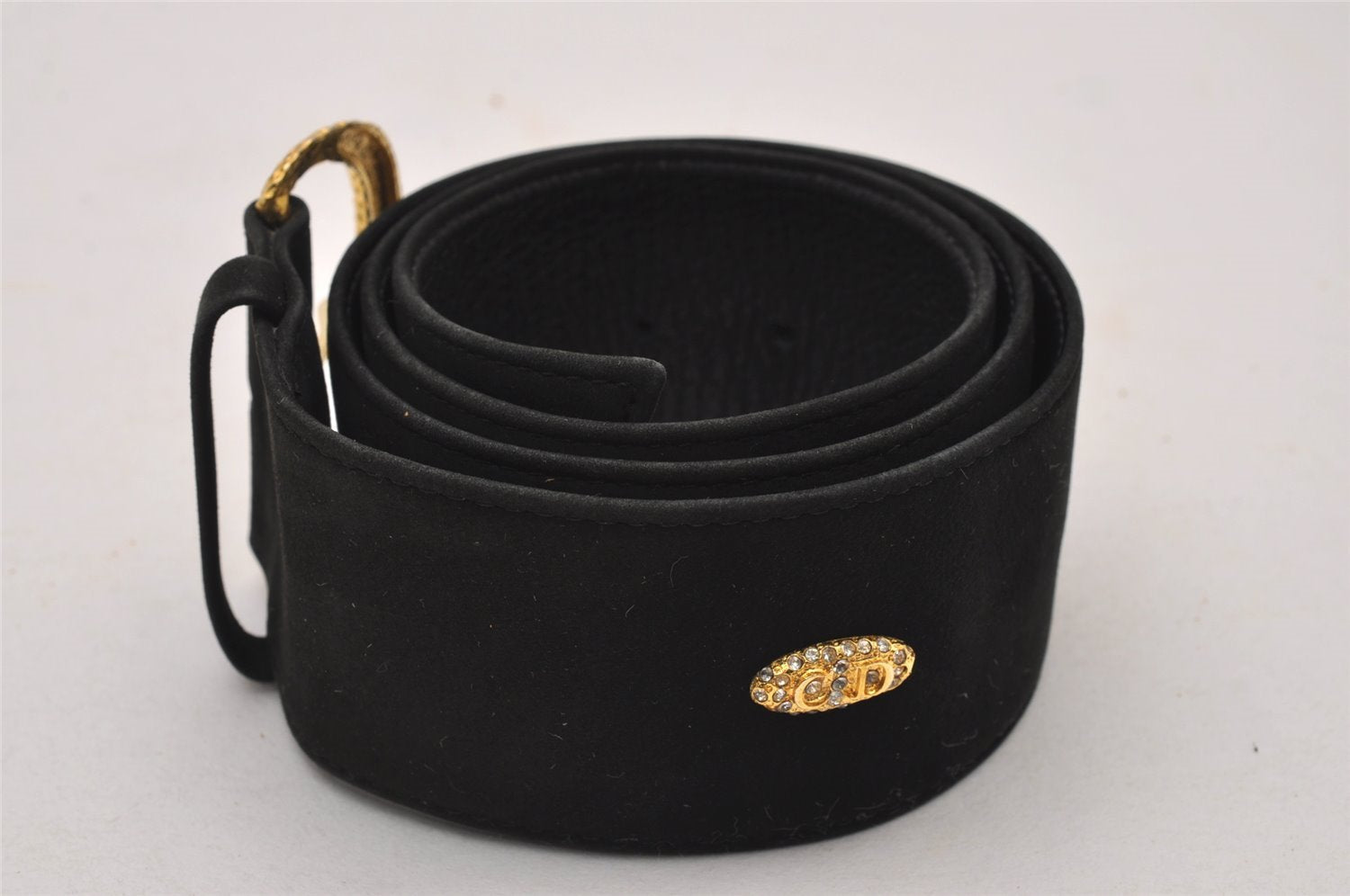 Authentic Christian Dior Belt Suede Leather Size 75cm 29.5inches Black CD 6980I