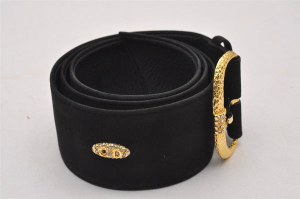 Authentic Christian Dior Belt Suede Leather Size 75cm 29.5inches Black CD 6980I